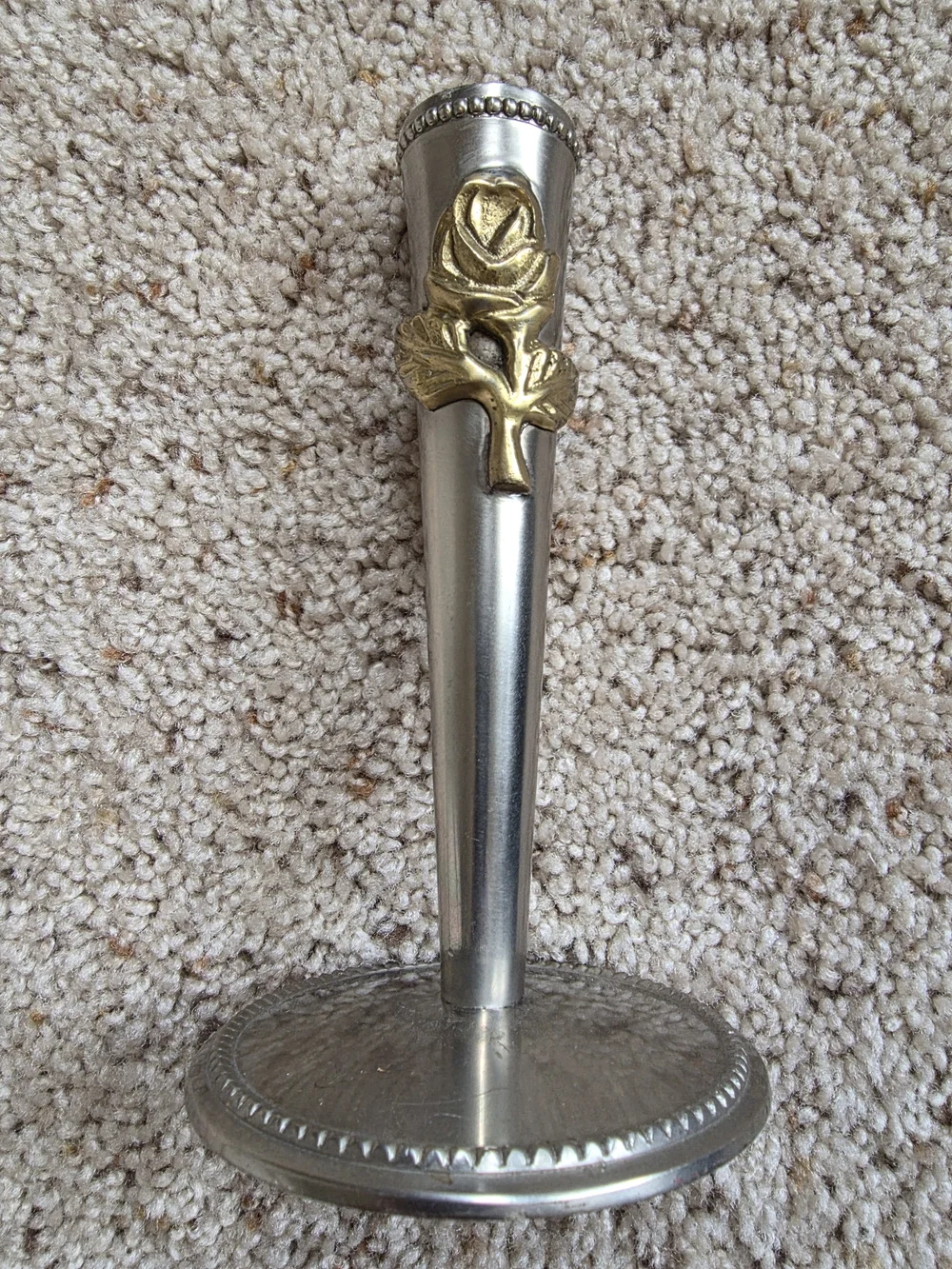 Vintage Pewter & Brass Rose Bud Vase – Trumpet Style
